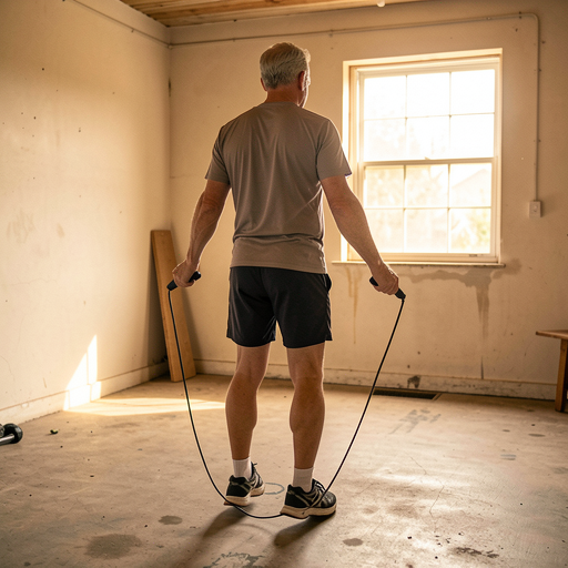 older man jump rope training
