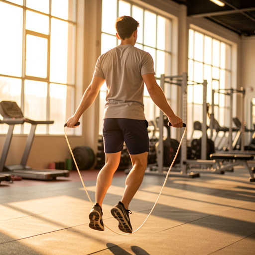 man jumping rope indoors
